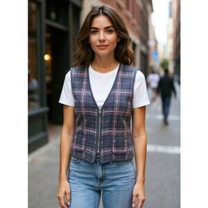 Women's 100% Wool XL Plaid Dk Navy Red Green Full Zip  NEW with tag In Style